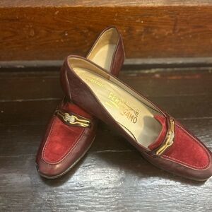 Salvatore Ferragamo Burgundy Loafers with Gold Accent